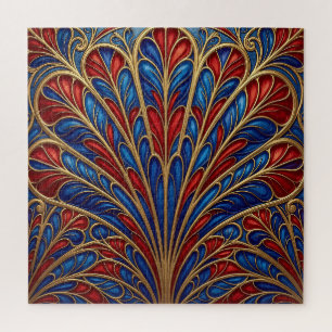 Koninklijk Rood Blauw Goud Weelderig Pauwwaaierpat Legpuzzel