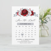 Koninklijk rood wit zilver metallic bloem bruiloft save the date (Staand voorkant)