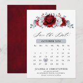 Koninklijk rood wit zilver metallic bloem bruiloft save the date (Voorkant / Achterkant)
