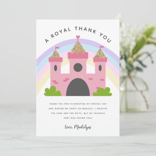 Koninklijk Roze Goud Kasteel Verjaardagsfeest Bedankkaart (Staand voorkant)