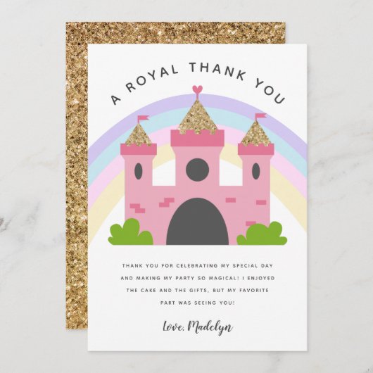 Koninklijk Roze Goud Kasteel Verjaardagsfeest Bedankkaart (Voorkant / Achterkant)