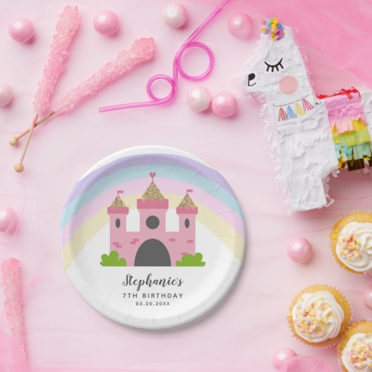 Koninklijk Roze Kasteel Prinses Verjaardagsfeest Papieren Bordje (Feest)