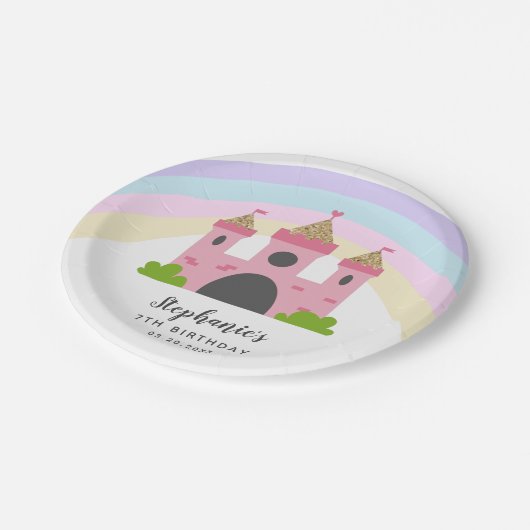 Koninklijk Roze Kasteel Prinses Verjaardagsfeest Papieren Bordje (Gekanteld)