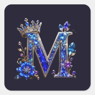 Koninklijk saffier kristal M kroon monogram Vierkante Sticker