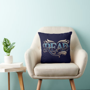 Koninklijk Sierlijk Blauw & Goud "LEES" Meesterwer Kussen