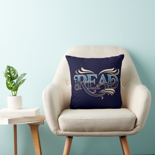 Koninklijk Sierlijk Blauw & Goud "LEES" Meesterwer Kussen (Stoel)