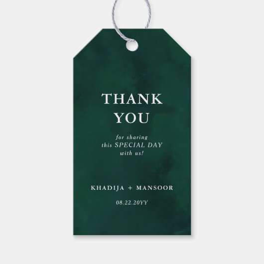 Koninklijk Smaragdgroene & Elegante Trouw Dankjewe Cadeaulabel (Voorkant)