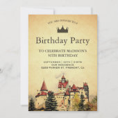 koninklijk sprookjeskasteel verjaardagsfeest kaart (Voorkant)