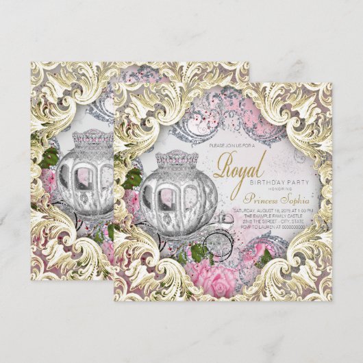 Koninklijk sprookjesprinses verjaardagsfeestje kaart (Voorkant / Achterkant)