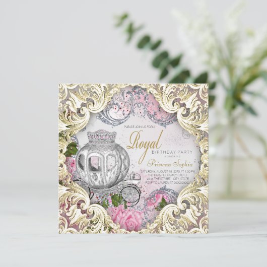 Koninklijk sprookjesprinses verjaardagsfeestje kaart (Staand voorkant)