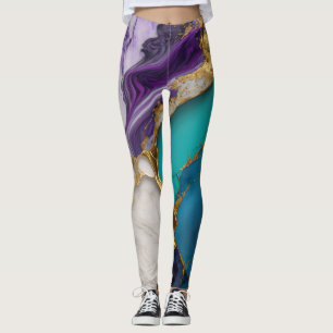 Koninklijk Teal & Amethist Marmer met Gouden Adere Leggings