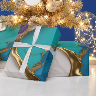 Koninklijk Teal & Amethist Marmer met Gouden Aders Cadeaupapier