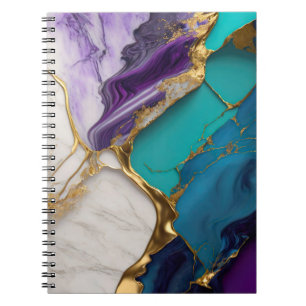 Koninklijk Teal & Amethist Marmer met Gouden Aders Notitieboek