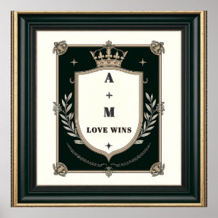 Koninklijk Trouwmonogram Met Kroon En Lauwerkrans Poster
