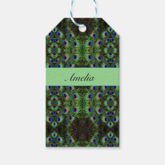 Koninklijk Verenkleed - Luxe Pauwveerpatroon Cadeaulabel