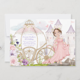 Koninklijk Vervoer | Brunette Princess Birthday Kaart