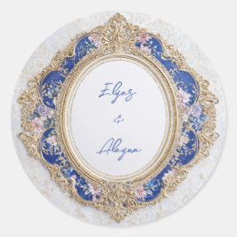 Koninklijk Victoriaans Blauw Goud Bloemmotief Ovaa Ronde Sticker
