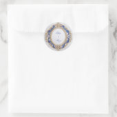 Koninklijk Victoriaans Blauw Goud Bloemmotief Ovaa Ronde Sticker (Tas)