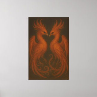 Koninklijk Vuur Phoenix Paar – Luxe Canvas Kunst