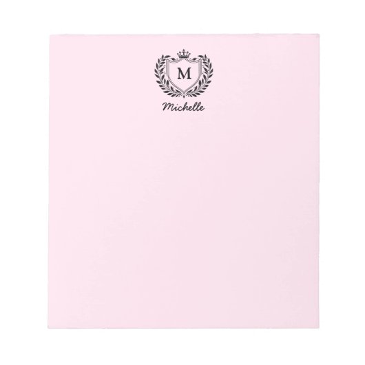 Koninklijk Wapen Monogram Schrift Naam Roze Notitieblok (Voorkant)