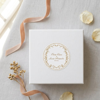 Koninklijk wit en goud chic bloem bruiloft ronde sticker