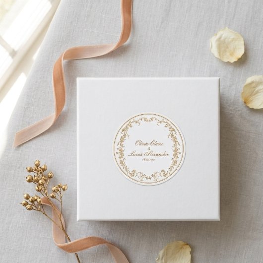 Koninklijk wit en goud chic bloem bruiloft ronde sticker