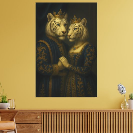 Koninklijk Witte Tijgerkoppel • Fijne Kunst Canvas Afdruk (Insitu (Woonkamer))