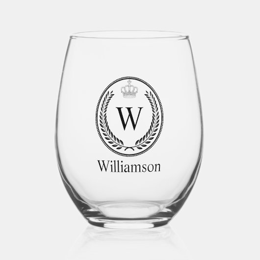 Koninklijk zegel met monogram wijnglas zonder voet (Voorkant)