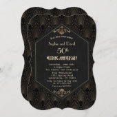 Koninklijk zwart goud Groot Gatsby-huwelijksjubile Kaart (Voorkant / Achterkant)