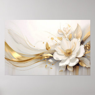 Koninklijke Abstractie: Een Witte Roos die Goud O Poster