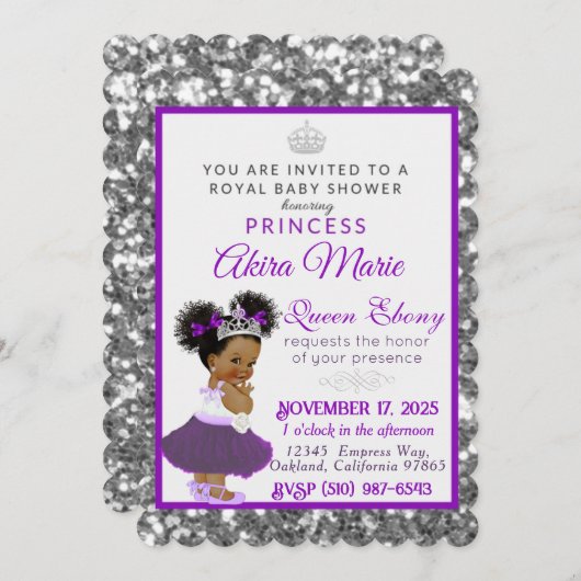 Koninklijke Afrikaanse prinses Paars|Silver Glitte Kaart (Voorkant / Achterkant)