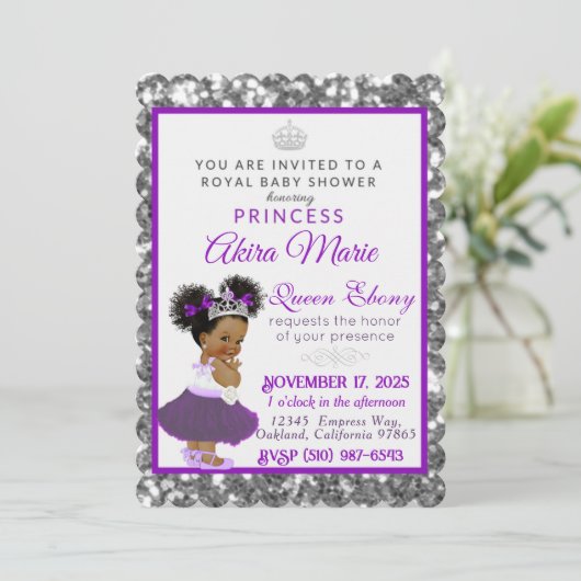 Koninklijke Afrikaanse prinses Paars|Silver Glitte Kaart (Staand voorkant)