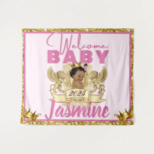 Koninklijke Afrikaanse Prinses Roze Gouden Glitter Wandkleed