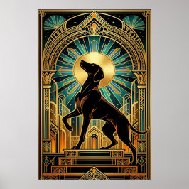 Koninklijke Art Deco Hound Dog Gouden Silhouet Poster