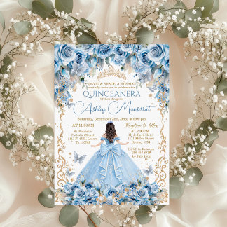 Koninklijke Baby Blauwe Gouden Kroon Quinceañera Kaart