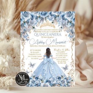 Koninklijke Baby Blauwe Gouden Kroon Quinceañera Kaart