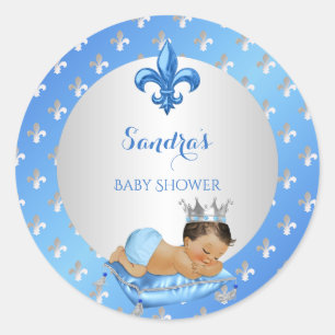 Koninklijke Baby Blauwe & Zilveren Kussen Ronde Sticker