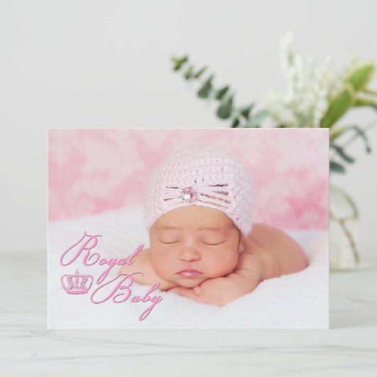 Koninklijke Baby roze met aankondiging van geboort (Staand voorkant)
