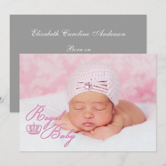 Koninklijke Baby roze met aankondiging van geboort (Voorkant / Achterkant)