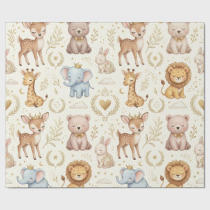Koninklijke Baby Safari Woodland Dieren Ivoor Goud Cadeaupapier