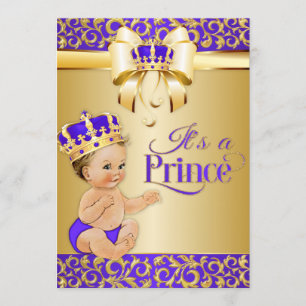 Koninklijke Baby Shower Paars & Goud Prinsenkroon Kaart