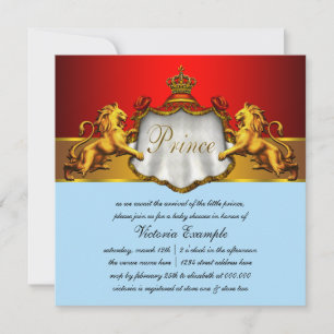 Koninklijke babyblauwe en rode prins baby shower kaart