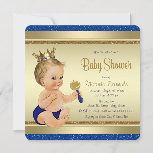Koninklijke babyjongen blauw gouden prins baby sho kaart (Voorkant)