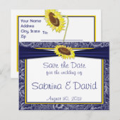 Koninklijke Blauw en Gele Zonnebloemen sparen de D Aankondigingskaart (Voorkant / Achterkant)