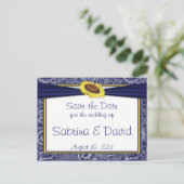 Koninklijke Blauw en Gele Zonnebloemen sparen de D Aankondigingskaart (Staand voorkant)