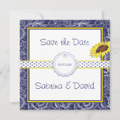 Koninklijke Blauw en Gele Zonnebloemen sparen de D Save The Date (Voorkant)