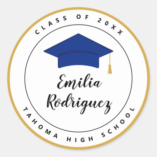 Koninklijke Blauw Geel Goud Graduatie Cap Seal Ronde Sticker (Voorkant)