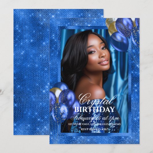 Koninklijke Blauwe Ballonnen Foto Uitnodiging (Voorkant / Achterkant)