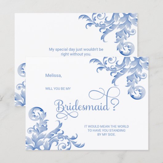 Koninklijke Blauwe Bloei Wil Je Mijn Bruidsmeisje  Uitnodiging Briefkaart (Voorkant / Achterkant)
