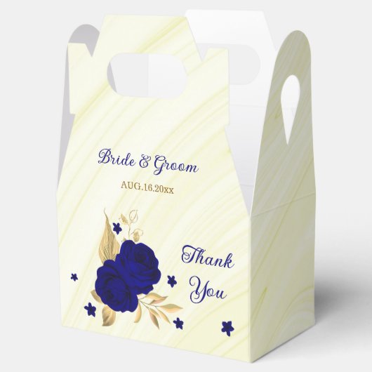 koninklijke blauwe bloemen goudblad marmer bedankdoosjes (Geopend)